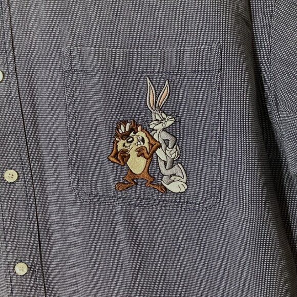 Vintage Warner Bros. Studios Looney Tunes Embroidered Button Up Men's Size Large - Picture 7 of 8
